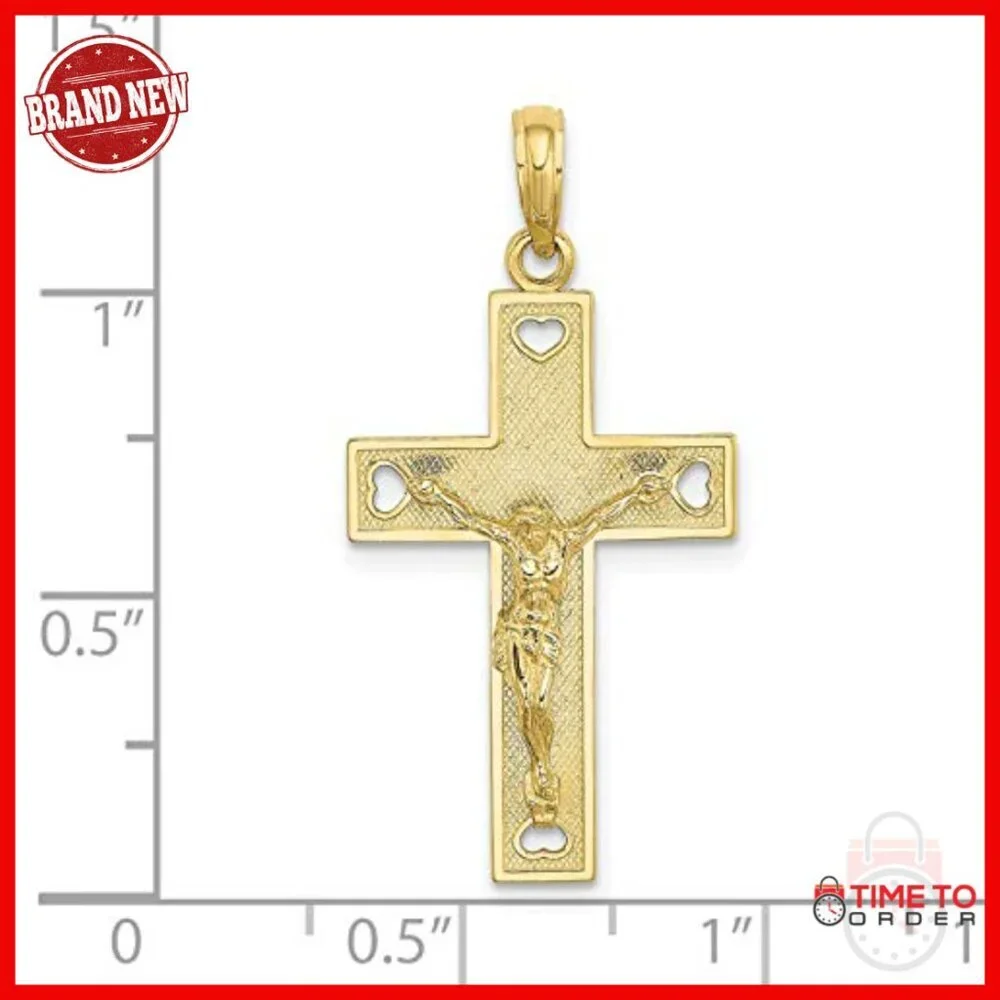 10k Gold Crucifix Pendant Necklace with Jesus Figure, 25mm x 16mm